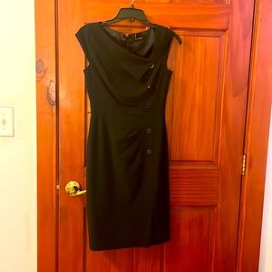 Black cap sleeve side gathered dress